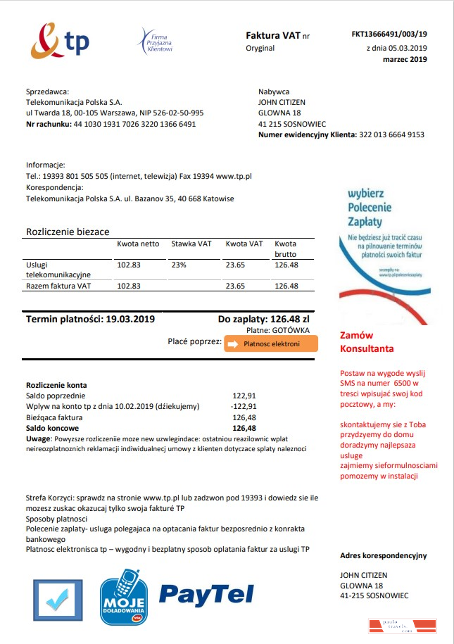 Poland TP utility bill template in Word and PDF format